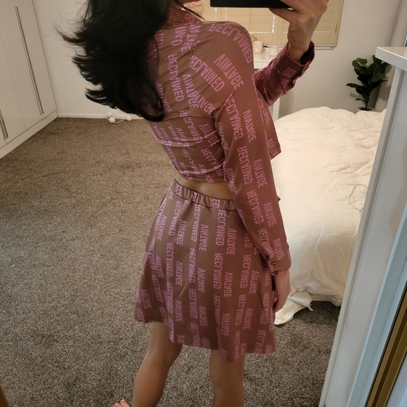 ASOS Reclaimed Vintage Set Button Down Tie Mini Skirt A Line Pink Mauve - Picture 3 of 12